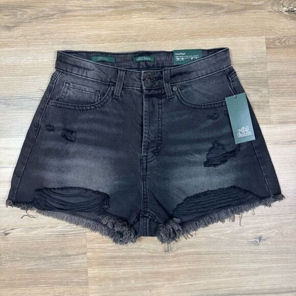 Wild Fable Women's 6 High Rise Black Denim Jean Shorts Frayed Distressed Fringe - Picture 1 of 7